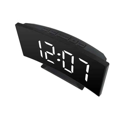 Curved Screen Clock Digital Led Alarm Clock with Temperature Display Large Mirror Clock Snooze Bedside Table Clock Room Decor
