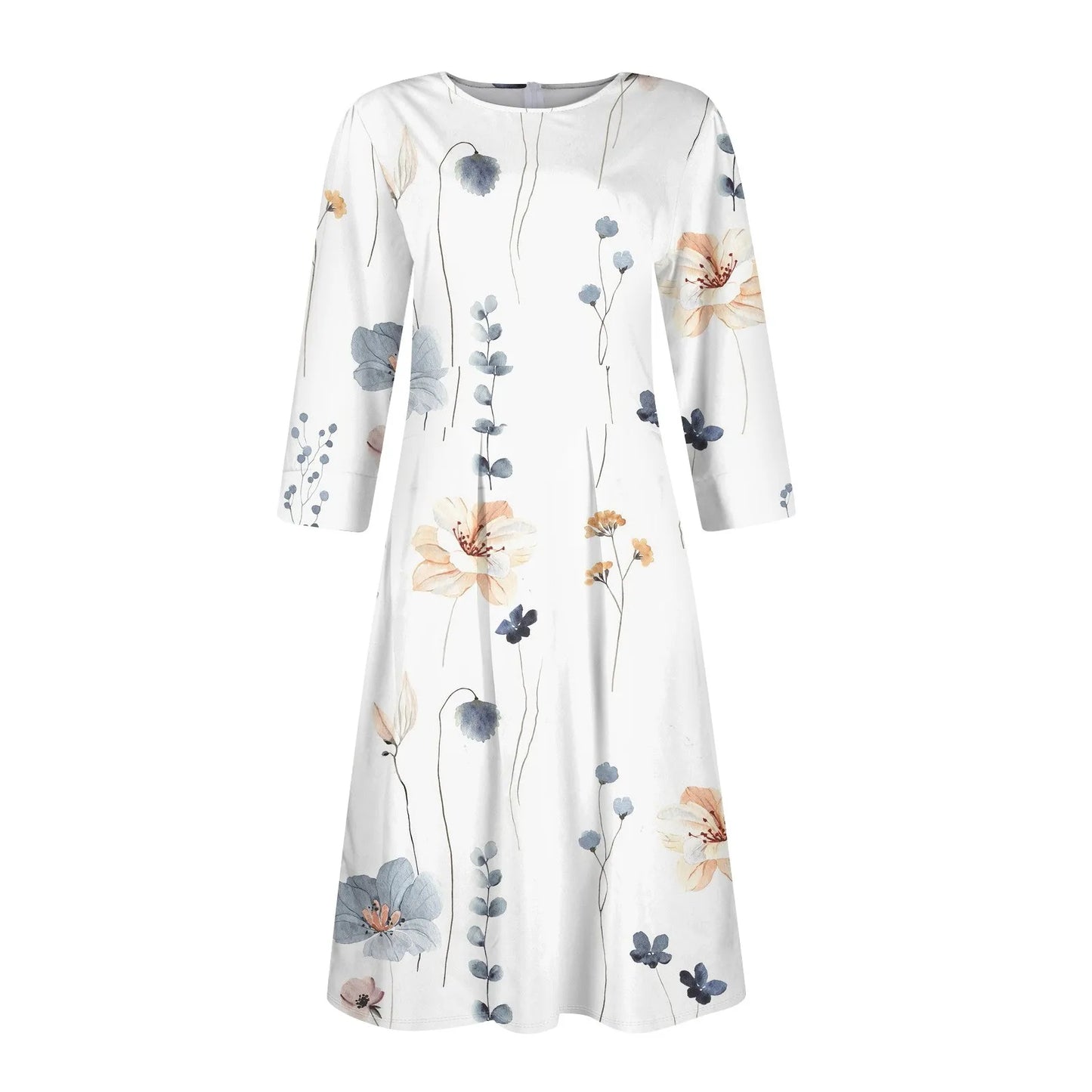 Traf Women 2025 Women'S Casual And Fashionable 3/4 Sleeve Pocket With Back Zipper Dress