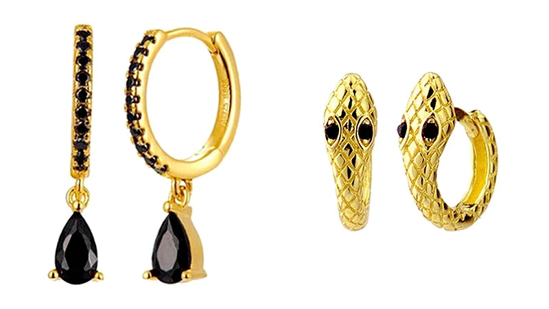 925 Sterling Silver Needle Fashion Round Pendant Small Earrings Luxury Gold Hoop Earrings for Women Premium Black Jewelry Gifts - AMULET RING STORE