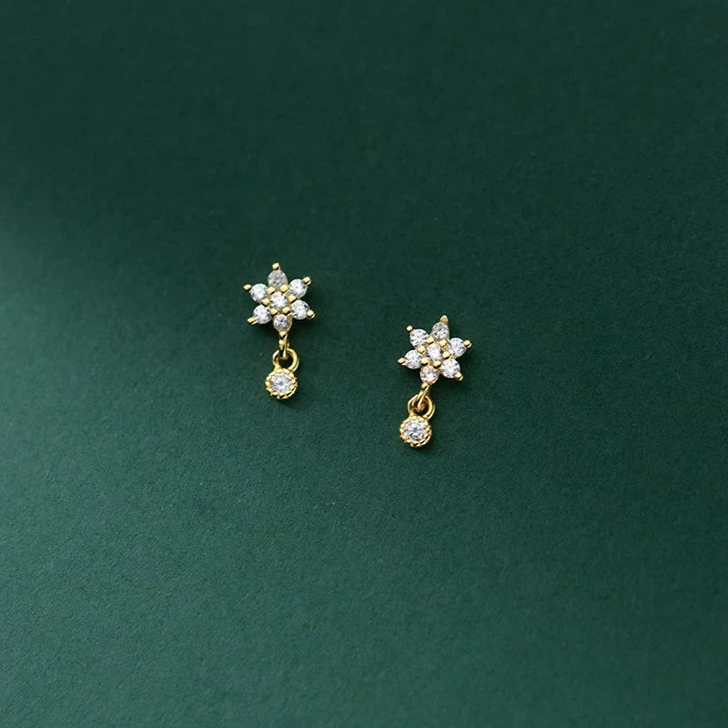 WANTME 925 Sterling Silver Fashion Sweet Flower Shiny Zircon Spiral Bead Stud Earrings for Women Cute Ear Bone Piercing Jewelry - AMULET RING STORE