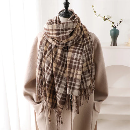 Warm Cashmere Blanket Women Travel Winter Scarf Fashion Plaid Pashmina Thick Shawl Wraps With Tassel Casual Bufanda Poncho New - AMULET RING STORE