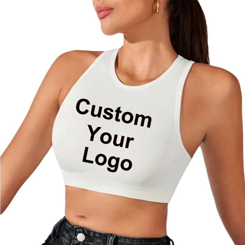 Sleeveless Tank Tops Tees Women Custom Your Logo Solid Casual Fashion Crop Top Ladies High Street Tie Up Croptop Summer Fitness - AMULET RING STORE