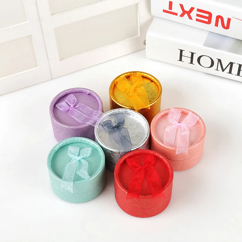 Small Bowknot Round Ring Box Jewelry Display Case Jewelry Storage Organizer Gift Packaging Box 5.5*3.5cm - AMULET RING STORE