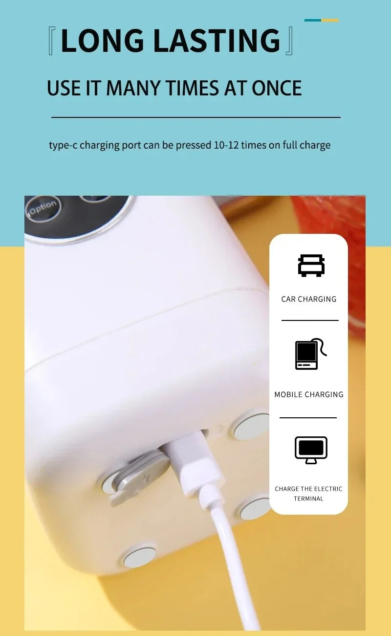 Electric Blender Rechargeable Portable Juicer USB Charging Hand Blender Electric Fruit Juicer 12 Blades Crushed Ice Juicer Cup - AMULET RING STORE