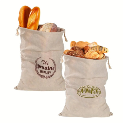 1/6pcs Reusable Linen Bread Bag Baking Storage Container for Toast Unbleached Preservation Bag with Drawstring Kitchen Organizer - AMULET RING STORE