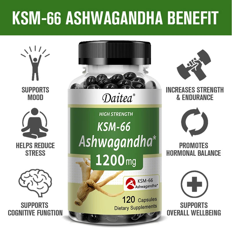 Ashwagandha 1200 mg - Stress Relief Formula, Supports Energy & Focus, 120 Veggie Capsules - AMULET RING STORE