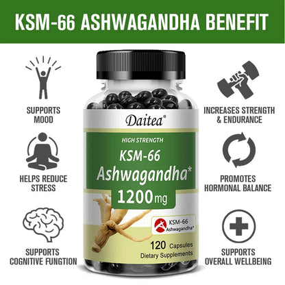 Ashwagandha 1200 mg - Stress Relief Formula, Supports Energy & Focus, 120 Veggie Capsules - AMULET RING STORE