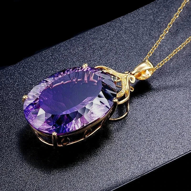 CAOSHI Simple Trendy Pendant Necklace for Lady Temperament Charming Jewelry with Bright Purple Zirconia Luxury Accessories Gift - AMULET RING STORE