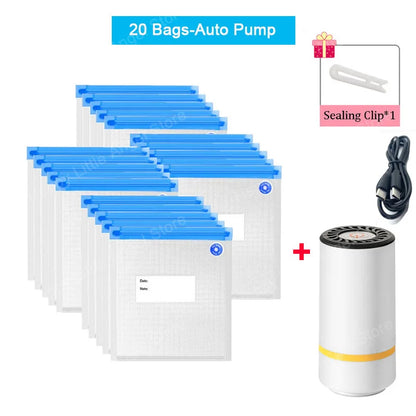 Reusable vacuum food storage bag zipper bag set USB electric pump vacuum sealing bag and manual pump vacuum bag - AMULET RING STORE