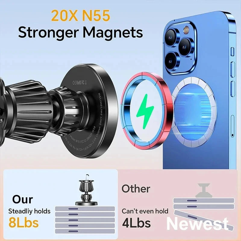 UYUXIO Strong Magnetic Wireless Car Phone Charger Adapter 15W Dashboard Windshield Car Phone Holder for iPhone 16 15 14 Pro Max