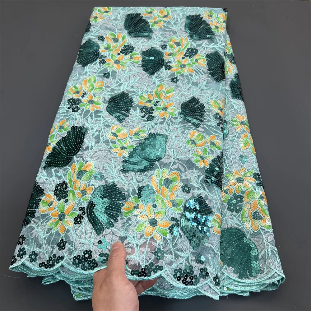 African Nigerian Tulle Lace Fabric - 3D Sequins Embroidery