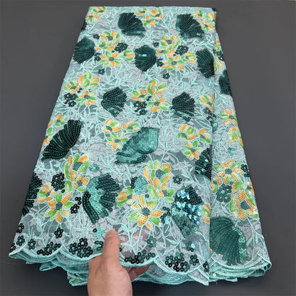 African Nigerian Tulle Lace Fabric - 3D Sequins Embroidery