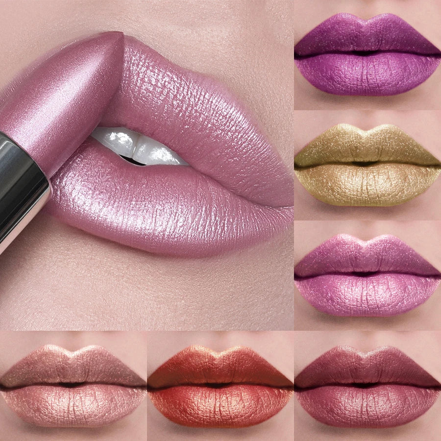21Colors Bold & Intense Glitter Shiny Metallic Lipstick Pearlescent Lip Tint,Long Lasting Lip Senior Matte Lip Makeup Gifts for - AMULET RING STORE