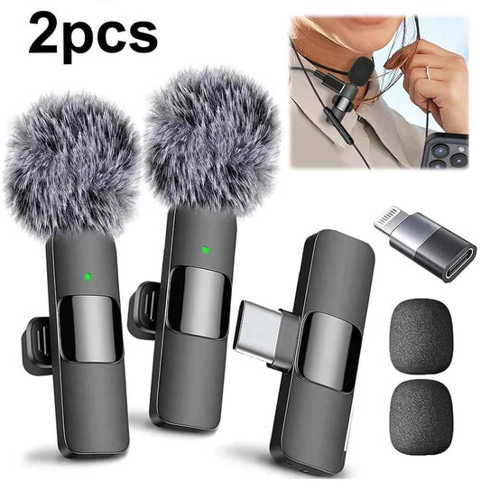 2 In 1 Wireless Lavalier Microphone Type-C Charging Video Record Microphone Noise Canceling Mini Mic for iPhone Android Live