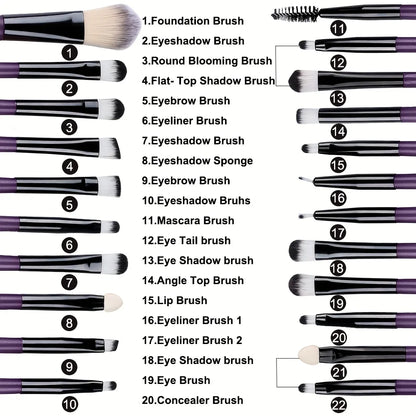 8/20Pcs Eye Makeup Brush Set Portable Soft Makeup Tool Eyeshadow Blending Detail Cosmetics Brush Kit with Makeup Egg Powder Puff - AMULET RING STORE