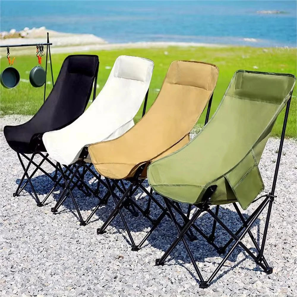 Moon shaped semi recliner folding chair with outdoor handbag, waist and back cushion with side pockets, durable and long-lasting - AMULET RING STORE