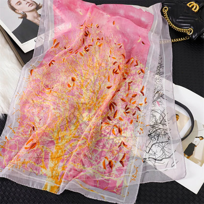 45*155cm Print Design Women Silk Scarf Shawl Elegant Headscarf Convinient Bandage Hijabs Chiffon Muslim Wrap Scarves - AMULET RING STORE