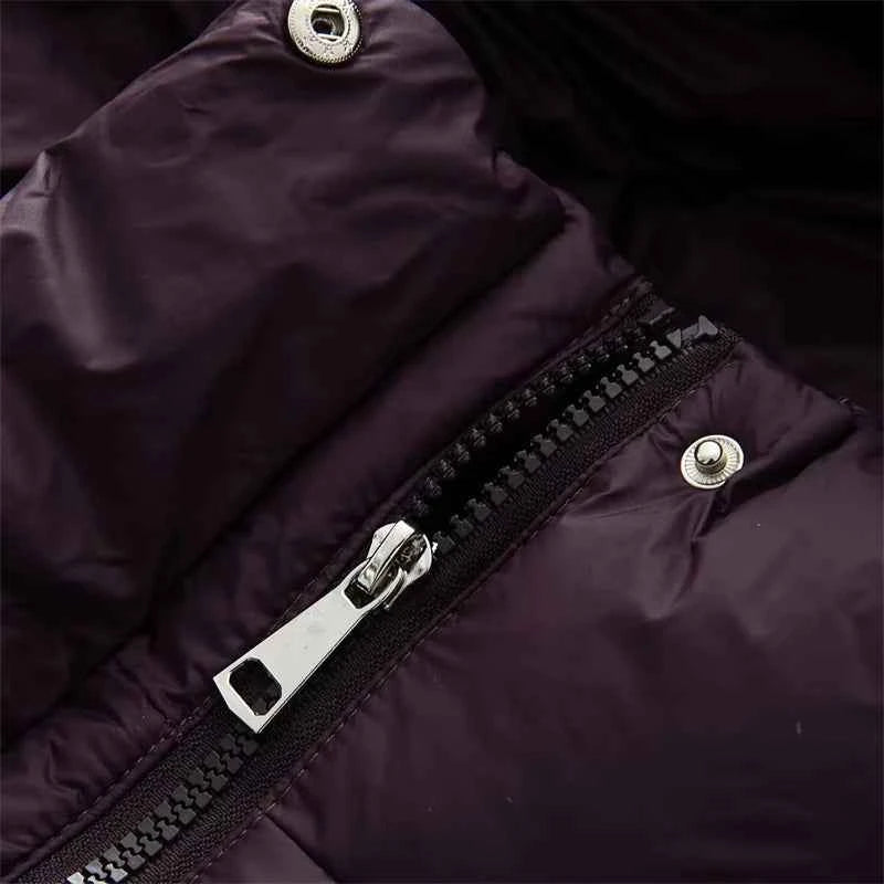 Women's Hooded Purple Cotton Jacket - Quilted Design, Warm Winter Coat, Casual Cold-Weather Outerwear