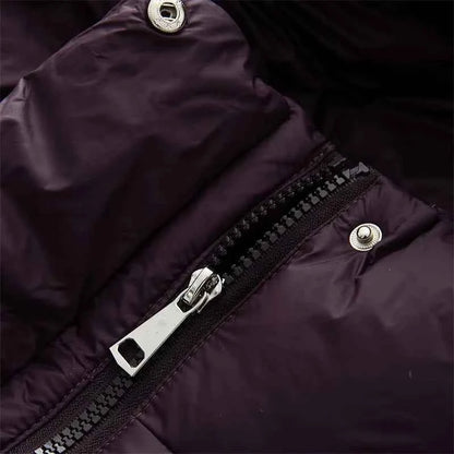 Women's Hooded Purple Cotton Jacket - Quilted Design, Warm Winter Coat, Casual Cold-Weather Outerwear