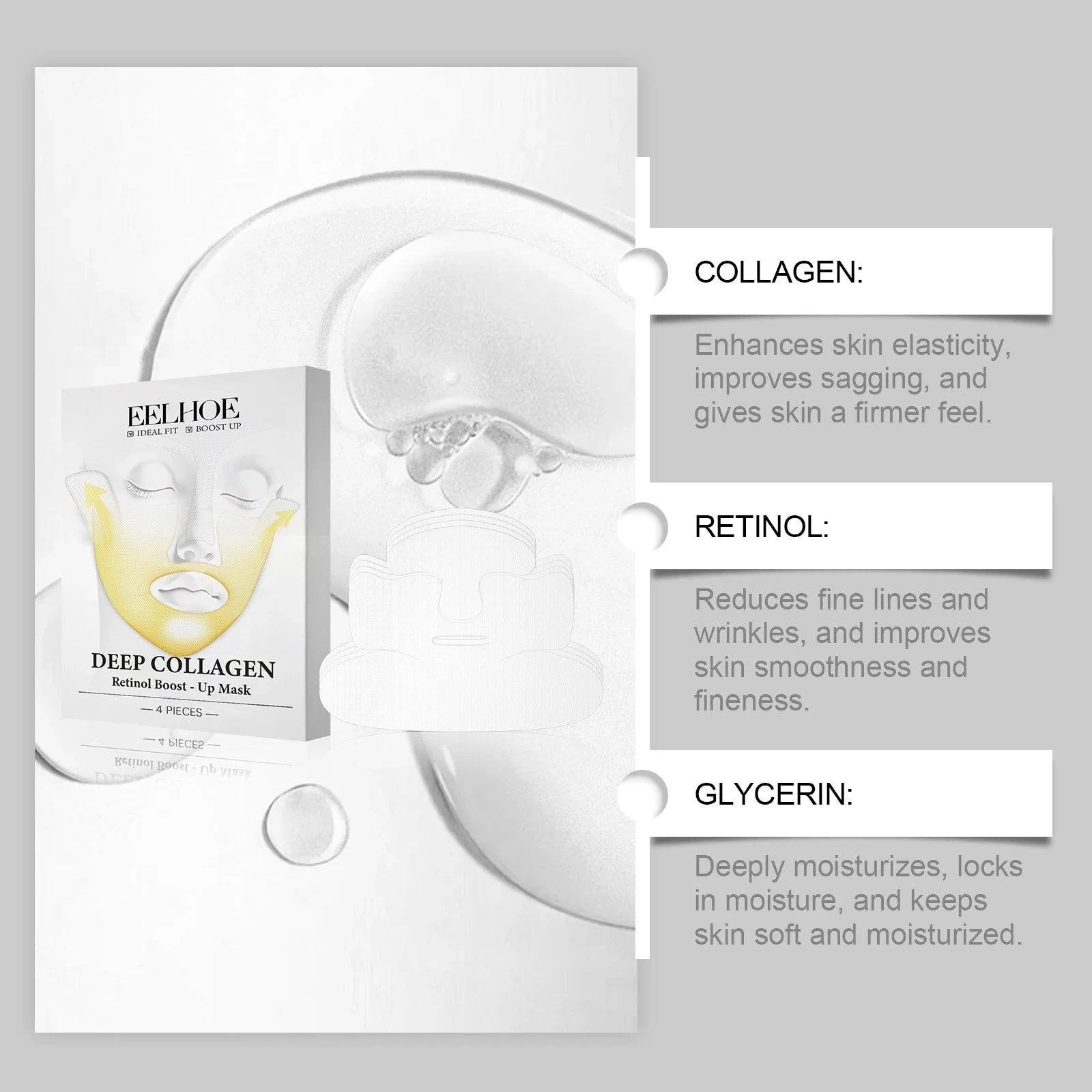 Deep Collagen Retinol Firming Mask Lifting Tightening Facial Skin Lighten Fine Lines Smooth Natural Hydrating Translucent Mask