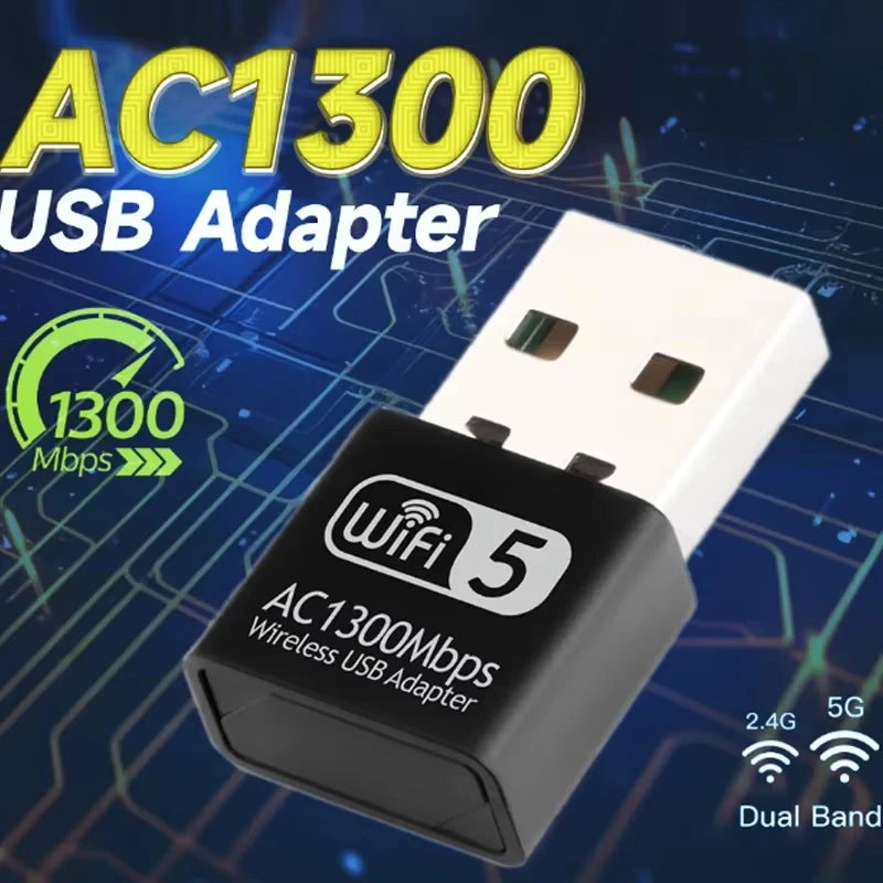 1300Mbps Mini USB Wifi Adapter Network Dual Band 2.4G/5Ghz Ethernet WIFI Lan Adapter Dongle Network Card Wireless Wi-Fi Receiver - AMULET RING STORE