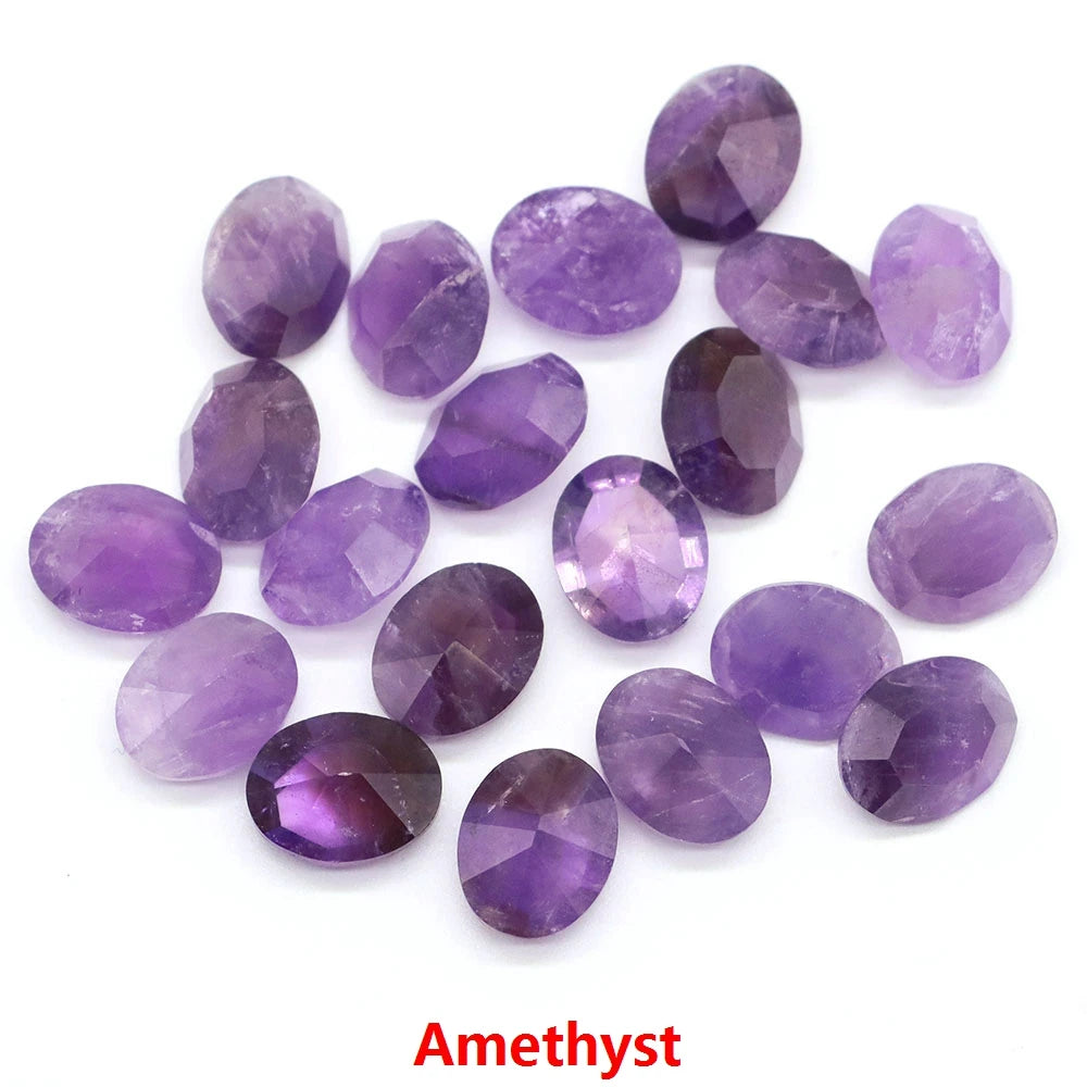 8X10mm Natural Stone Oval Cut Diamonds Faceted Loose Cabochon Beads Amethyst Healing Crystal for Jewelry Making DIY Ring Earring