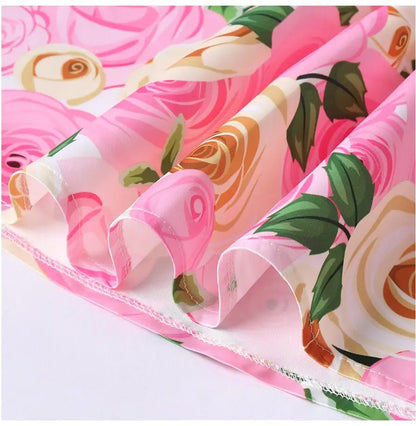 Summer Girls Rose Print Dress Princess Wedding Birthday Party Frocks Satin Children Vestidos Dresses For Girl Christmas Clothing
