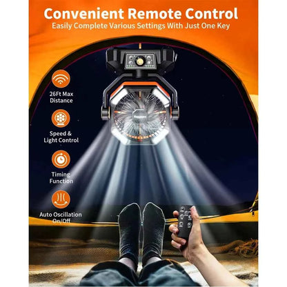 Camping Fan with 4 LED Lantern 8 Speeds Regular Time Desk Fan 20000mAh Battery Portable Outdoor Fan for Outdoor Camping Fishing