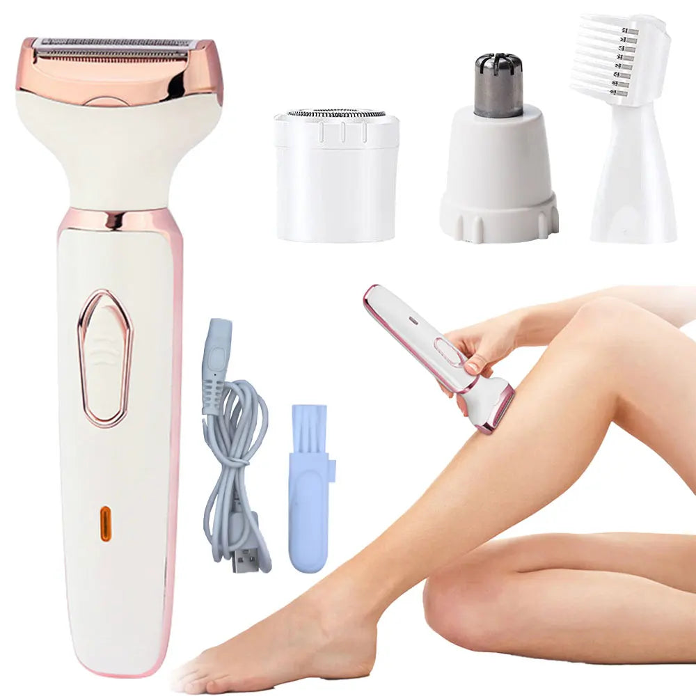 5 In 1 Electric Shaver for Women Painless Eyebrow Razor Bikini Trimmer Cordless Womens Body Shaver Facial Hair Remover Depilador - AMULET RING STORE