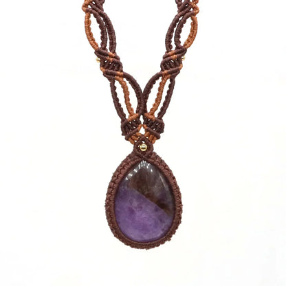 Natural Stones Tear Water Drop Pendant Crystals Healing Handmade Thread Rope Wrap Braided Macrame Chain Necklace Jewelry Gifts - AMULET RING STORE