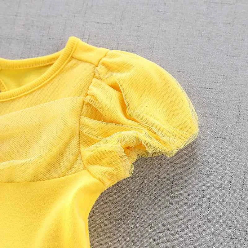 Baby Girl Birthday Outfit Set Short-sleeved Bodysuit Princess Romper Dress With Headband Yellow 3D Floral Girl Clothes 3-18M