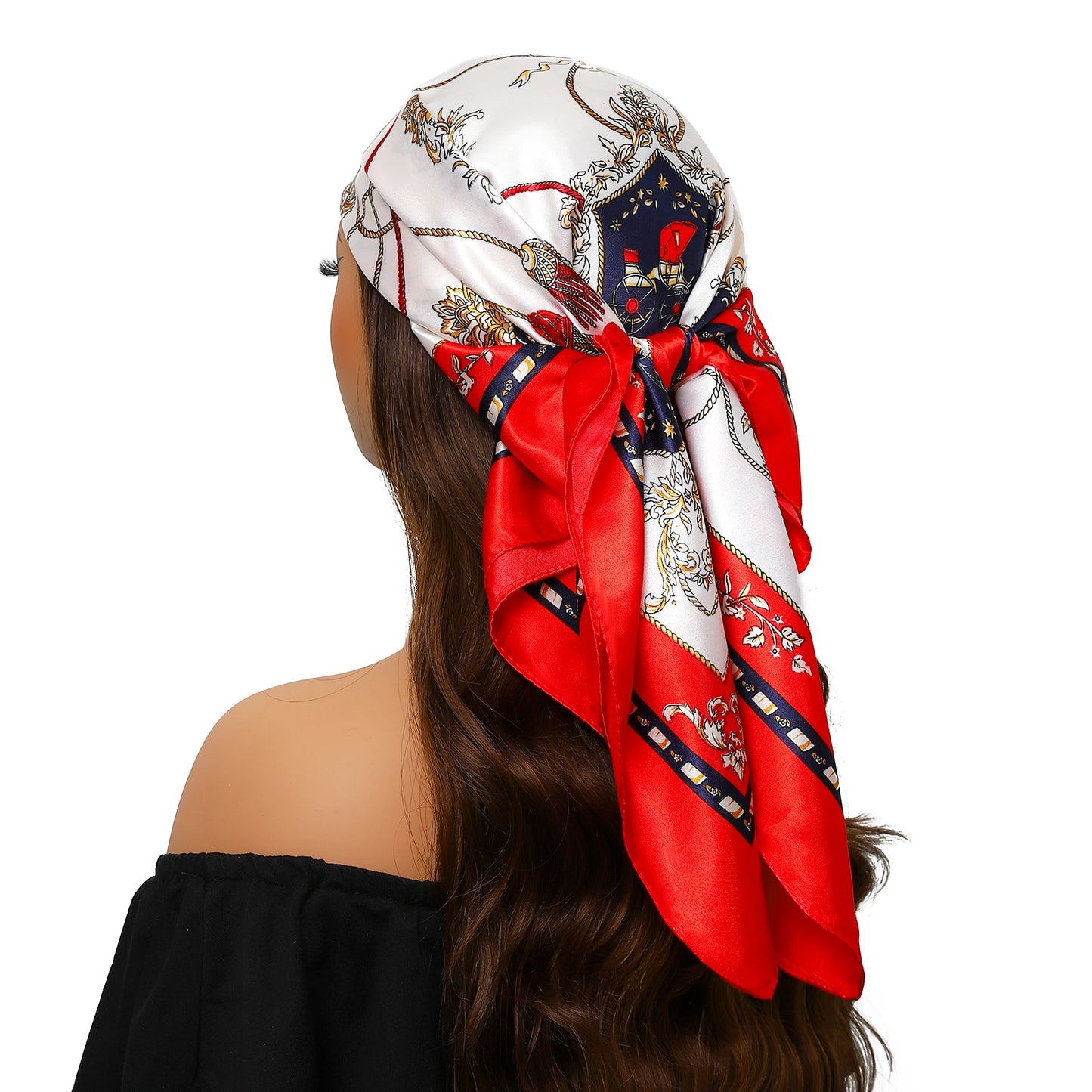 Head Scarf Women Luxury Brand Square 90*90cm Silk Foulard Satin Bandana Cheveux Soft Neckerchief Hijab Hair Scarves For Ladies - AMULET RING STORE