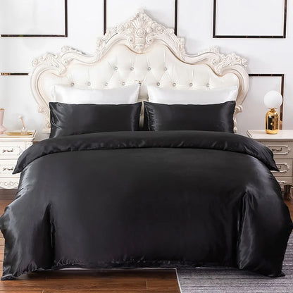 Silky Bedding Duvet Cover Super Soft Solid Home Comforter Cover with Zipper Closure, 2/3pcs Envelop Pillowcase