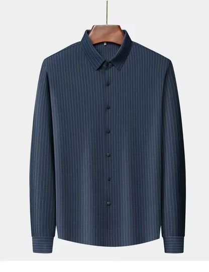 New Stylish Men's Striped Shirt Long Sleeve Business Casual High Elasticity Spring Autumn Seamless Easy-care Soft Man Clothing