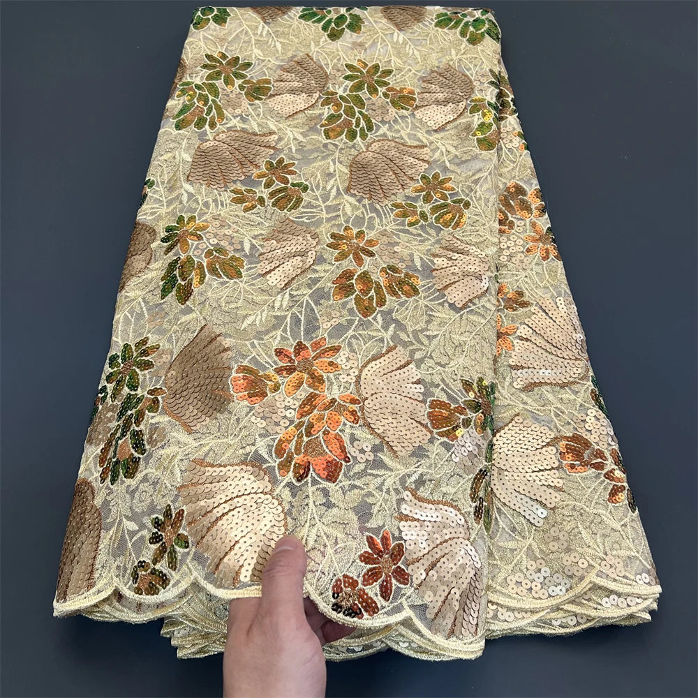 African Nigerian Tulle Lace Fabric - 3D Sequins Embroidery