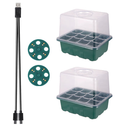 Higher Cover Nursery Tray Box with Growing light 6/12 Cell LED Full Spectrum Seedling Succulent Flower Planting Germination Pot - AMULET RING STORE