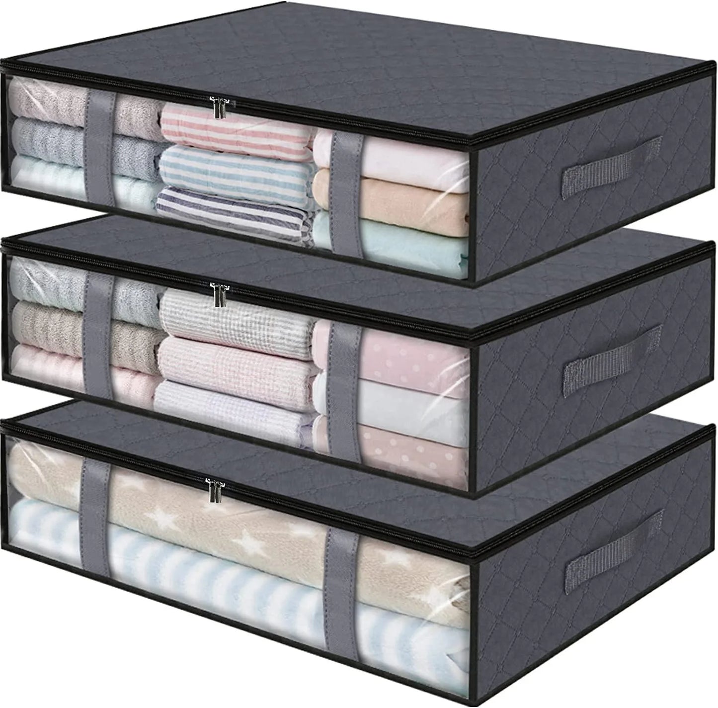 Foldable Under Bed Storage Containers with Clear Window Underbed Toy Organizers and Clothing Storage Bags Closet Storage Bins - AMULET RING STORE