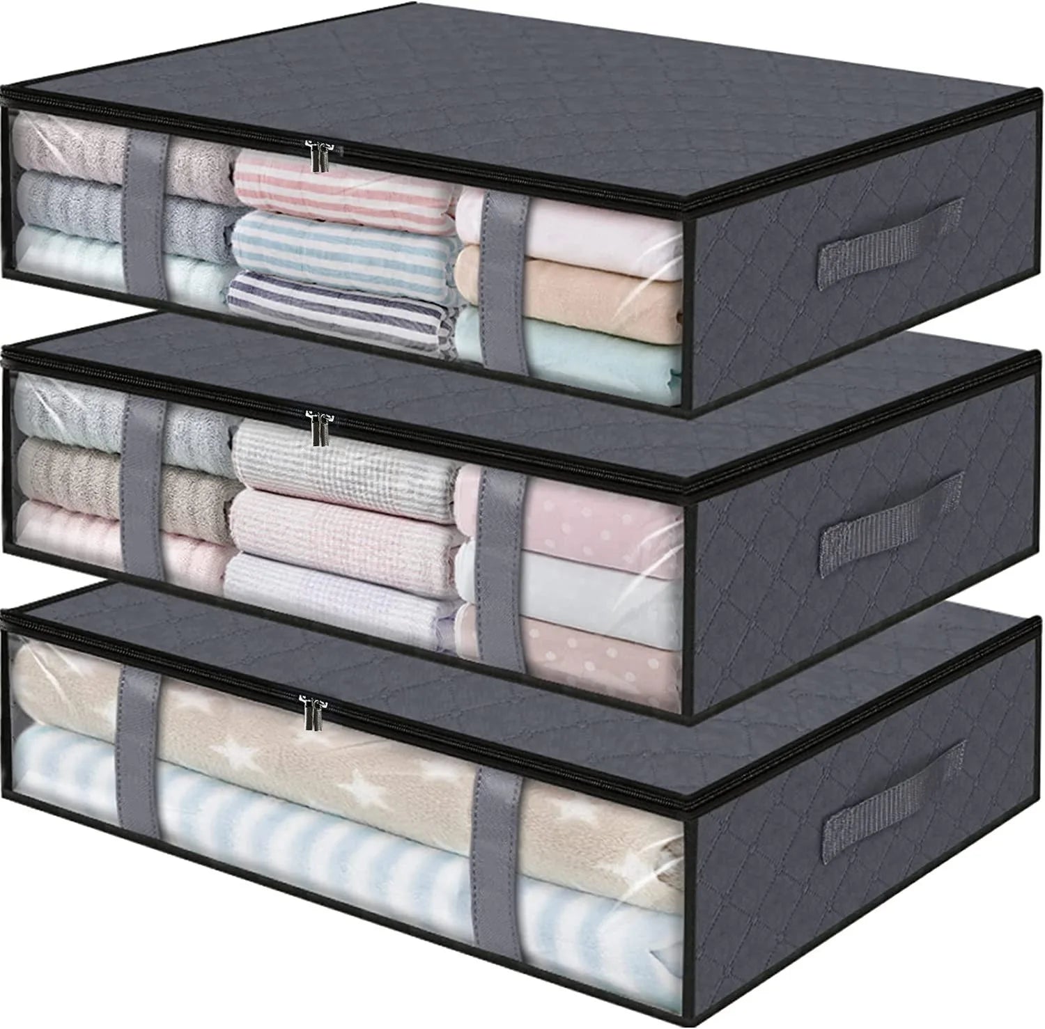 Foldable Under Bed Storage Containers with Clear Window Underbed Toy Organizers and Clothing Storage Bags Closet Storage Bins - AMULET RING STORE