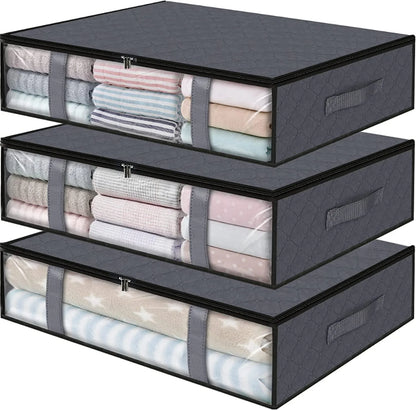 Foldable Under Bed Storage Containers with Clear Window Underbed Toy Organizers and Clothing Storage Bags Closet Storage Bins - AMULET RING STORE