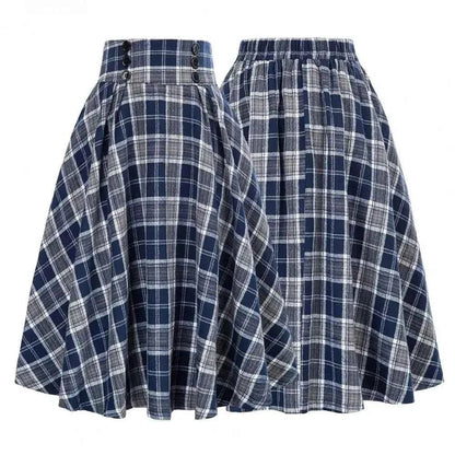 High Waist Plaid Swing Skirt Faionable Large Flounce Midi Skirt Women's Premium Clothing A-Line Silhouette Umbrella Skirt
