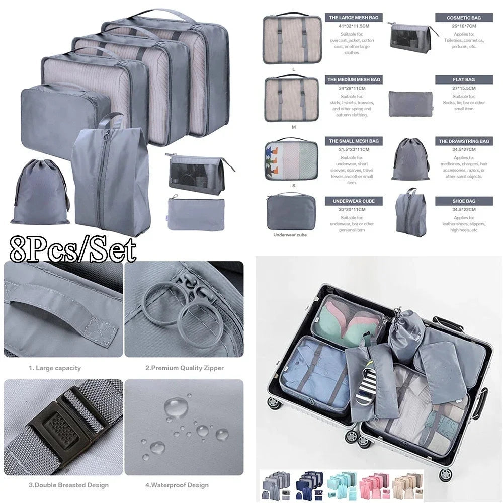8/7/6 Pieces Set Travel Organizer Storage Bags Suitcase Packing Cubes Set Cases Portable Folding Luggage Clothes Shoe Tidy Pouch - AMULET RING STORE