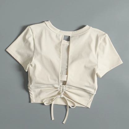 Yoga suit with chest pad sports beauty back fashionable quick-drying short-sleeved T-shirt running Pilates training fitness - AMULET RING STORE