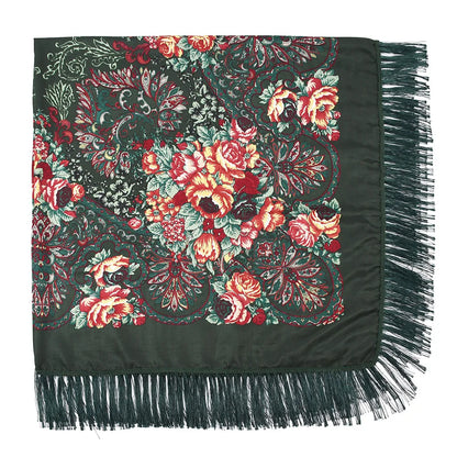 Russian Scarf Head Wrap for Women Luxury Ukrainian Manila Shawls Folk Cotton 160cm National Shawl Floral Print Travel Bandana - AMULET RING STORE