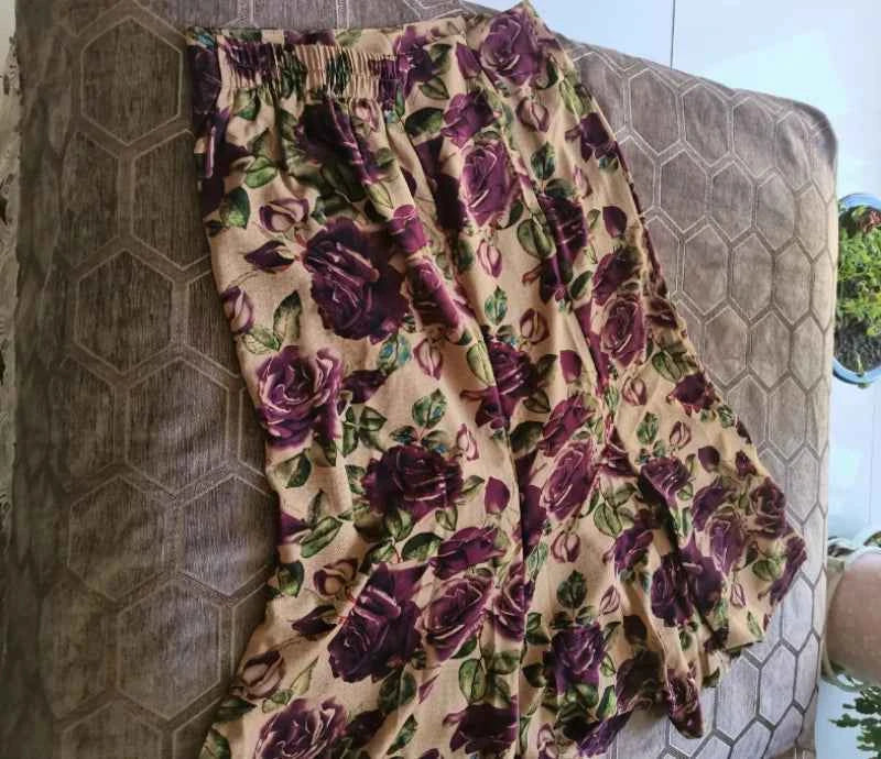 Rose Floral Print Vintage Elegant Chic A-line High Waist Trumpet Women's Skirt Mid-Calf Long Skirts For Women Clothing Fashion