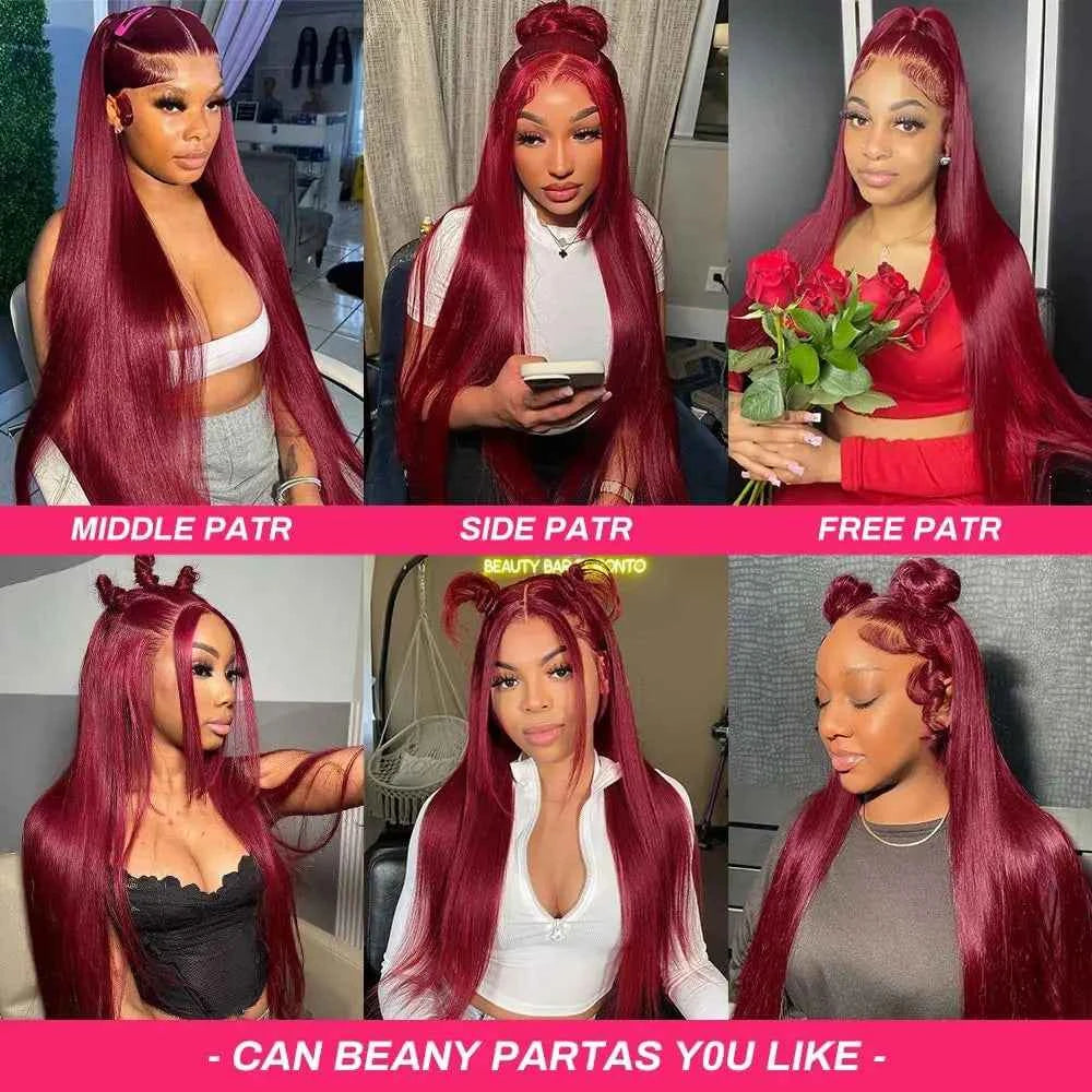 36 Inch 99J Burgundy Lace Front Wigs Human Hair 13x6 Straight Lace Front Wigs Pre Plucked for Women 180% Density Straight Wigs