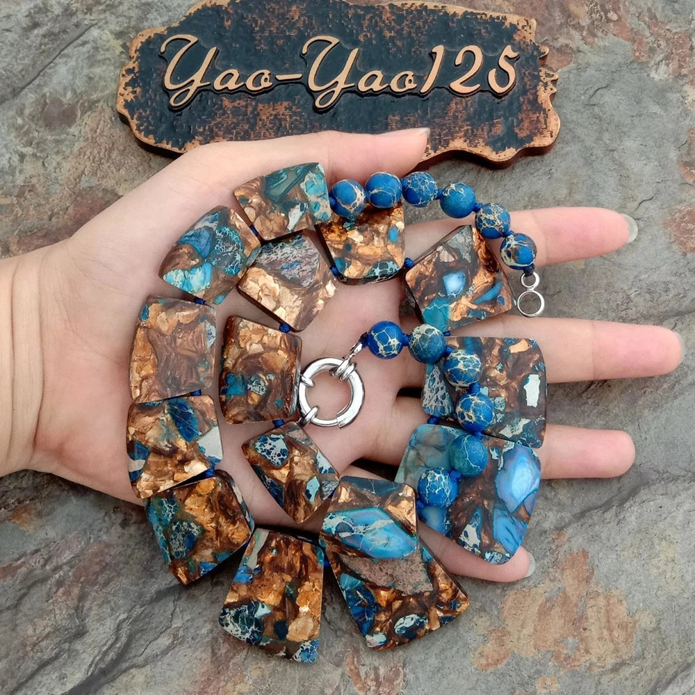 Y·YING 19'' Mixed Color Sea Sediment Imperial Jasper Graduated Necklace - AMULET RING STORE