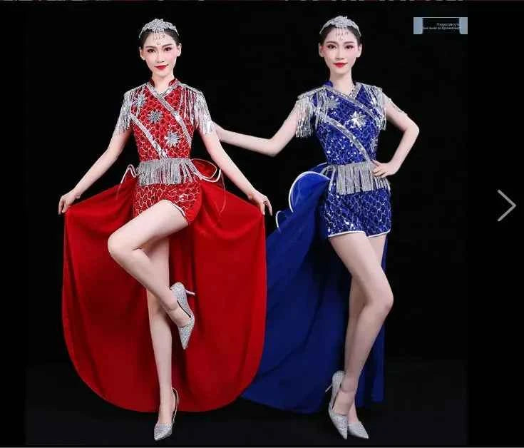 Modern Dance Clothing Women's Jazz Dance Performance Outfit Sparkling Tassel Tailcoat Nightclub ow Costume Adult New Sle