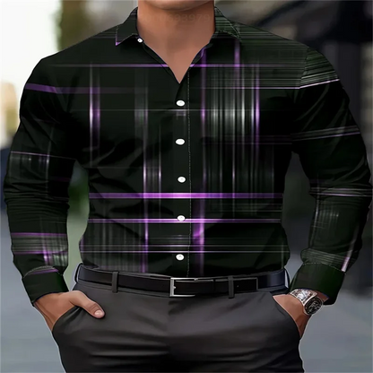 8 Color Geometric Plaid Shirt Men's Button Shirt Long Sleeve Casual Fashion Outdoor Vacation Street Trend 3D Printed Lapel Shirt