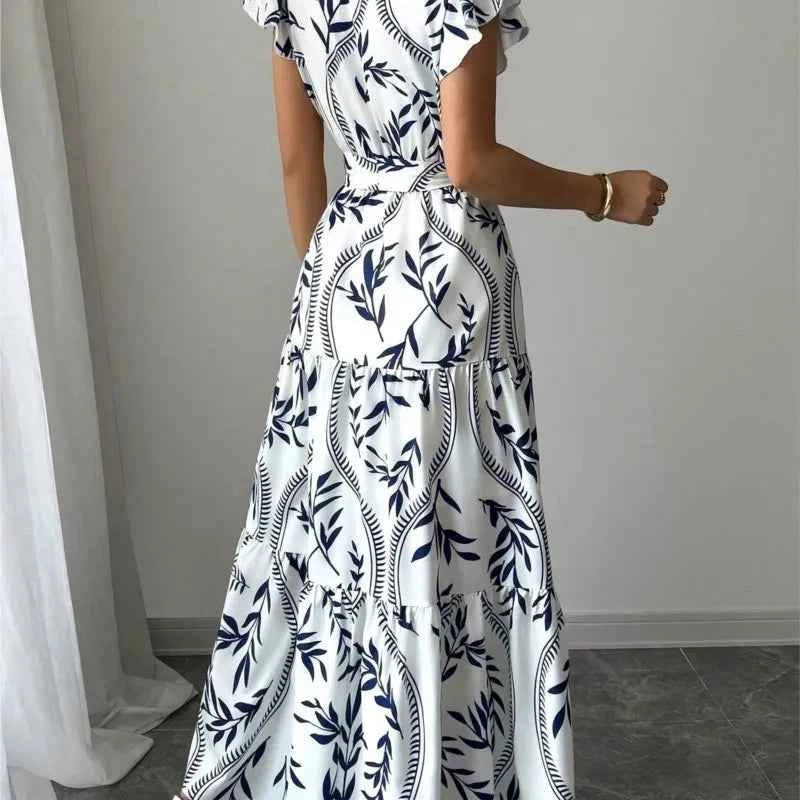 New Summer Women's Printed Lace-up Dress,Short Sleeved Dresses,White Dresses,Elegant Dresses For Ladies,Woman's 2025 Clothing