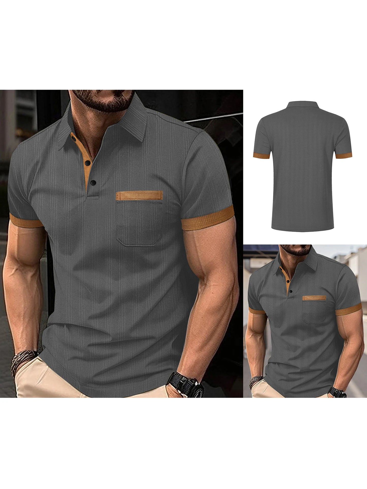 Men s Summer Lapel T-Shirt with Stylish Contrast Colors and Short Sleeves - Perfect for Beach Vacations and Streetwear Fashion